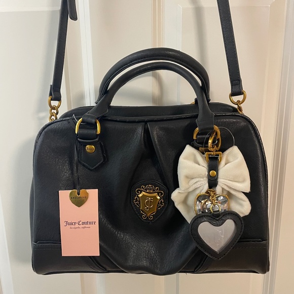 Juicy Couture Black Satchel with Bow, Heart Charm and Gold Accents New with Tag - Picture 2 of 10